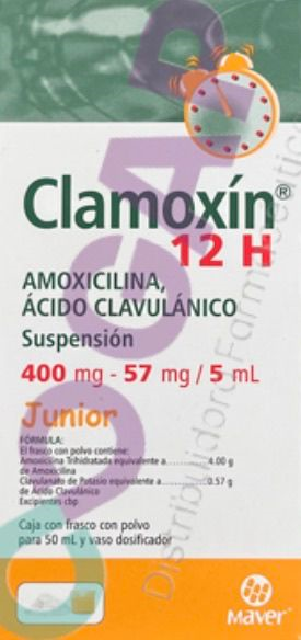 GE AMOXI/AC. CLAVU CLAMOXIN 12H SUSP. JR. 400/57 MG. CAJA C/FCO. 50 ML