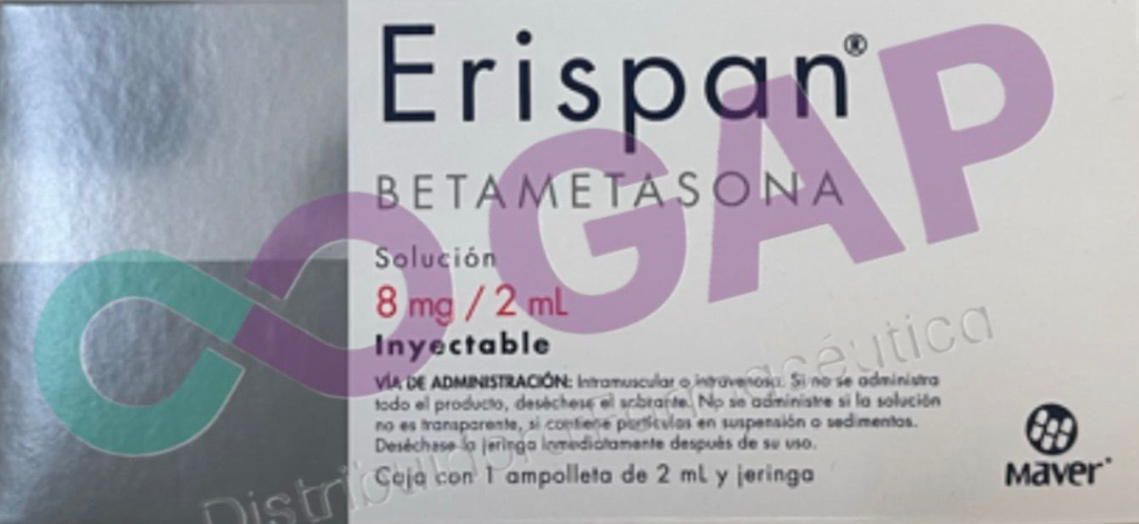 GE ERISPAN BETAMETASONA INYECTABLE 8 MG /2 MG 1 AMPOLLETA