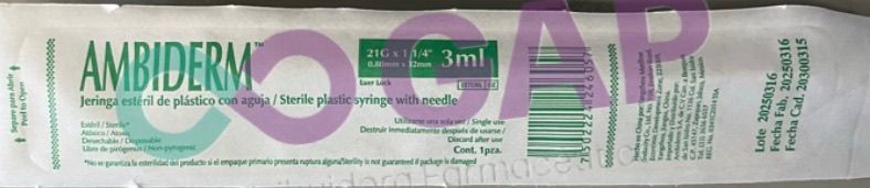 JERINGA 3 ML AMBIDERM 21GX32MM 1 PZA VERDE
