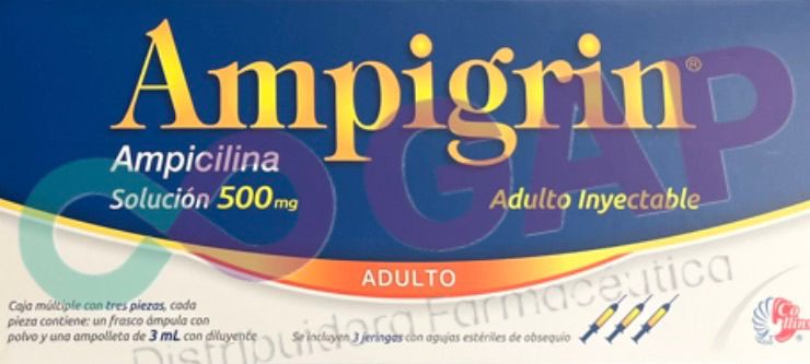 GE AMPICILINA AMPIGRIN AD SOL INY 500 MG 3 AMP 3 ML