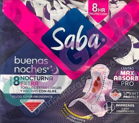 TOALLAS SANITARIAS SABA BUENAS NOCHES C/ALAS  C/8PZS