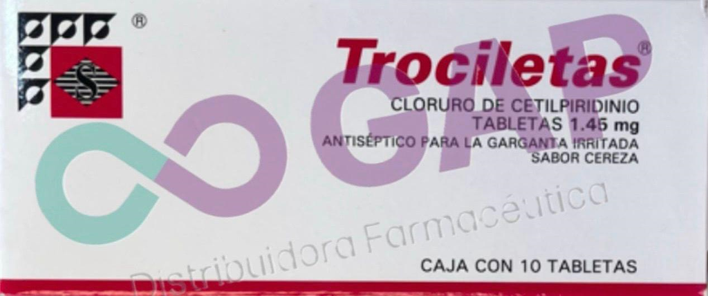 GE CLORURO DE CETILPIRIDINIO 1.45MG SABOR CEREZA C/10 TAB TROCILETAS